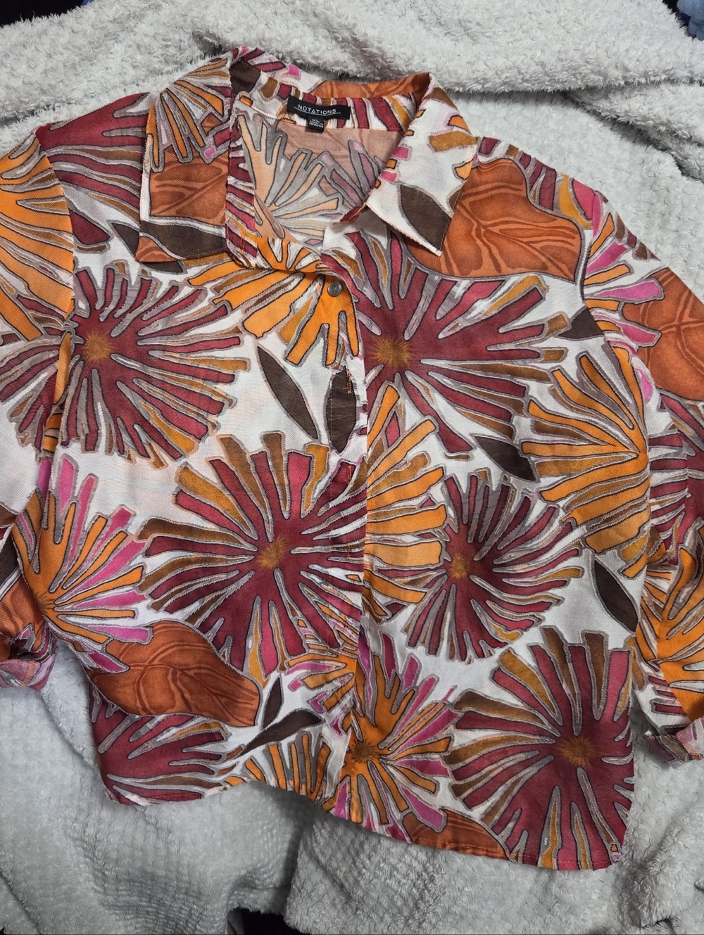 Notations Pink Orange Floral Print Blouse